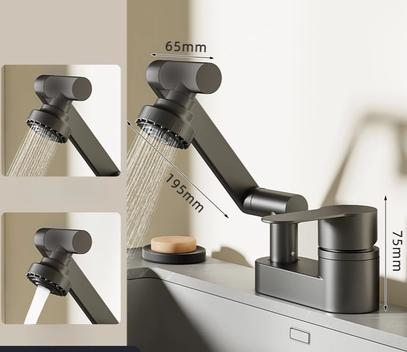 Duo-Flex Waschbeckenmischer mit 360° drehbar – Zwei-Loch-Armatur für Warm- und Kaltwasser