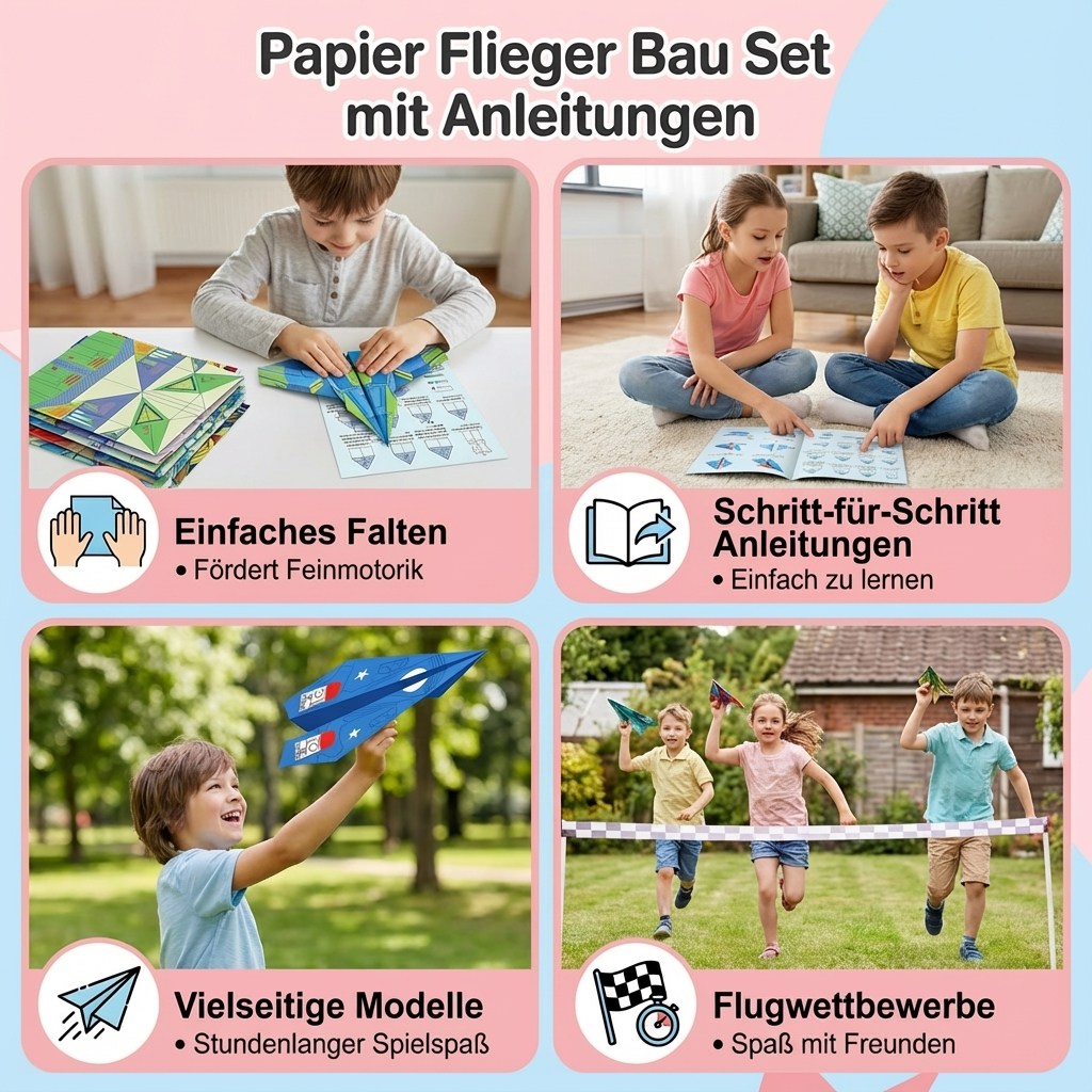 Bausatz für Papierflieger inklusive Anleitung