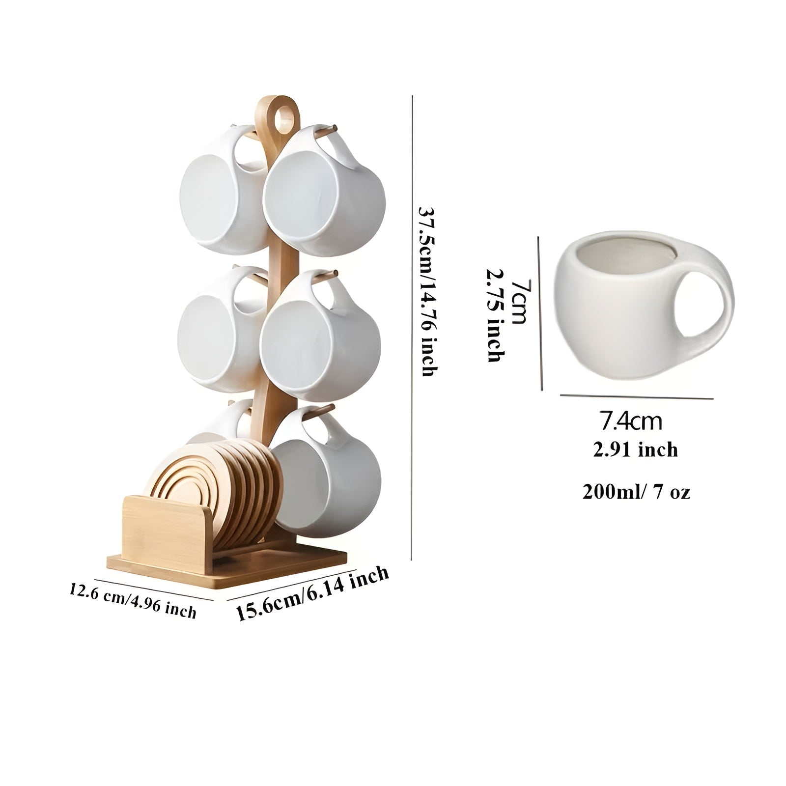 Keramisches Kaffeetassen-Set mit Unterteller und Ständer – Dekorativ für Zuhause und Café