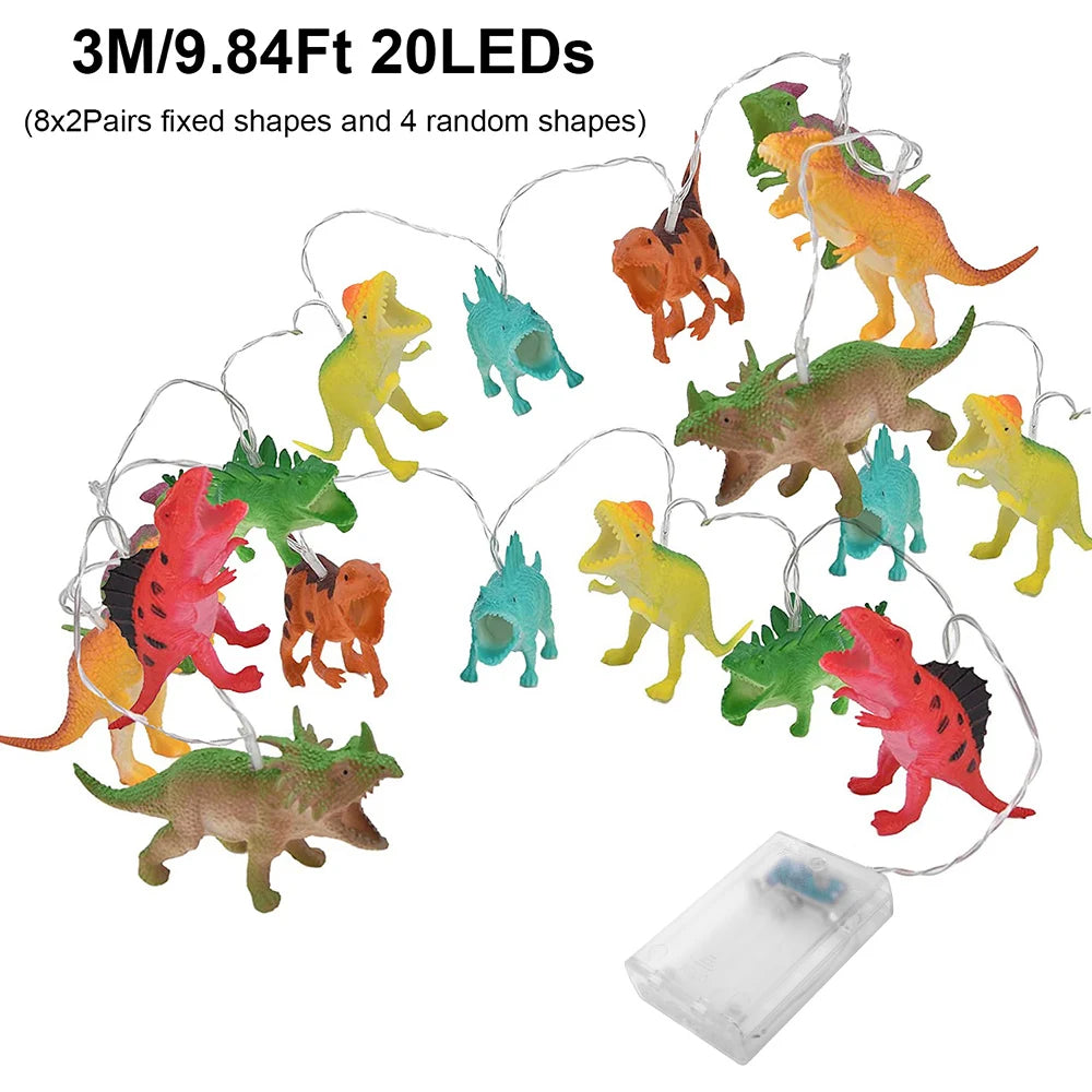 DinoLights | LED Dinosaur String Lights for Kids | Warm White | 1.5 m / 3 m Battery Operated