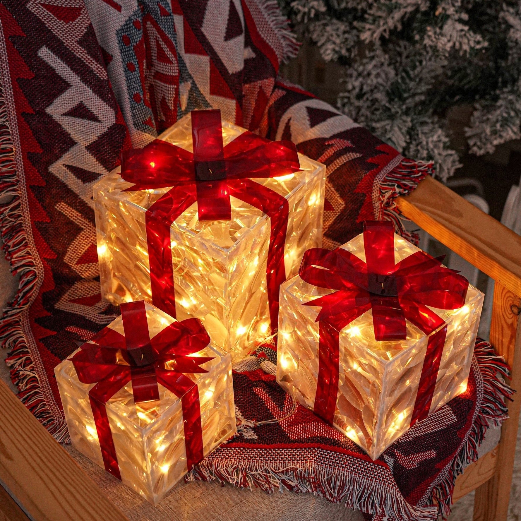 Leuchtende Geschenkboxen – Set mit 3 LED-Weihnachtsgeschenken für drinnen und draußen