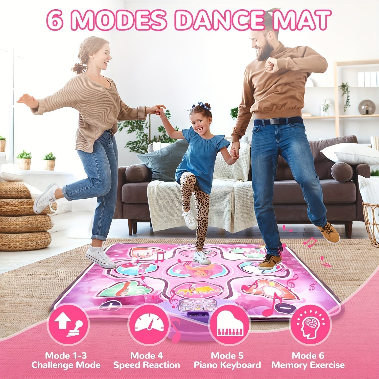 Rosa Tanzmatte für Kinder mit Punktesystem und rhythmischem Spiel – Ohne TV
