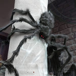 Halloween Dekorationsset – 2 riesige Spinnen 50 cm mit dehnbarem Spinnennetz