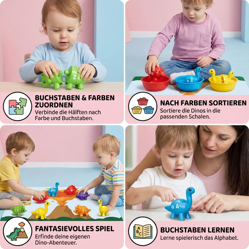 Farben Sortierspiel Set mit Dinosauriern nach Montessori-Prinzipien