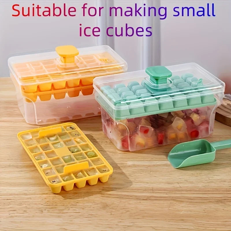 EisGenie Ice Cube Tray with Lid and Container | 68 Cubes | Press Mechanism | BPA-Free