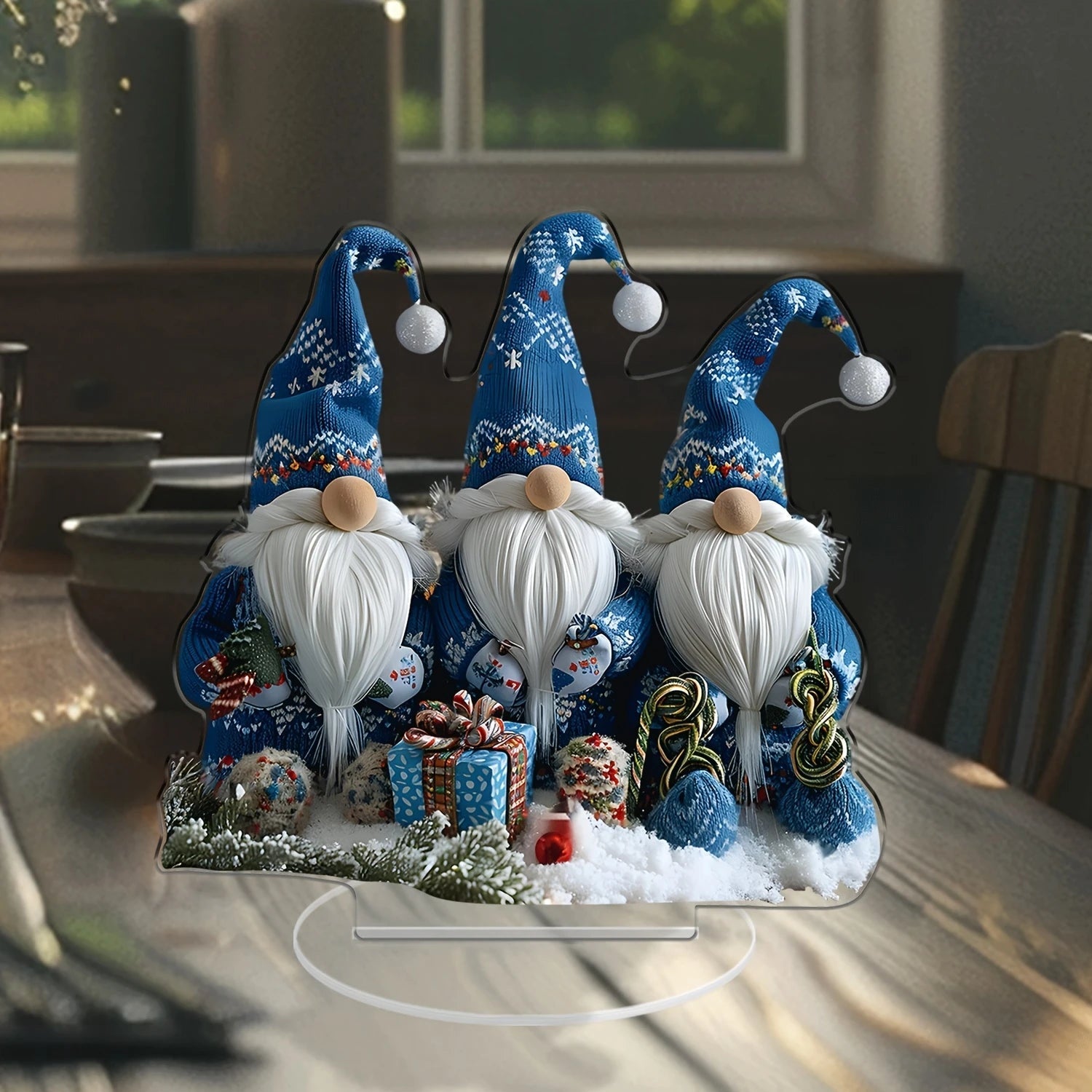 Scandinavian Acrylic Christmas Dwarf | 18 cm Table Figurine | Set of 3 Blue Gnomes for Festive Decoration