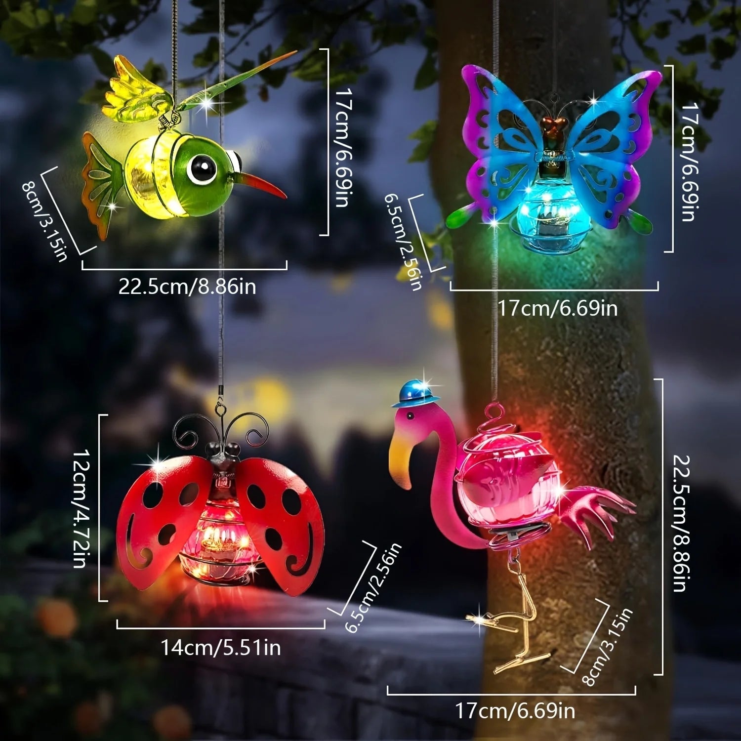 Sonnenlicht Hängende Gartenlichter | Farbiges LED-Dekor für den Außenbereich | Tierische Designs für eine lebendige Atmosphäre