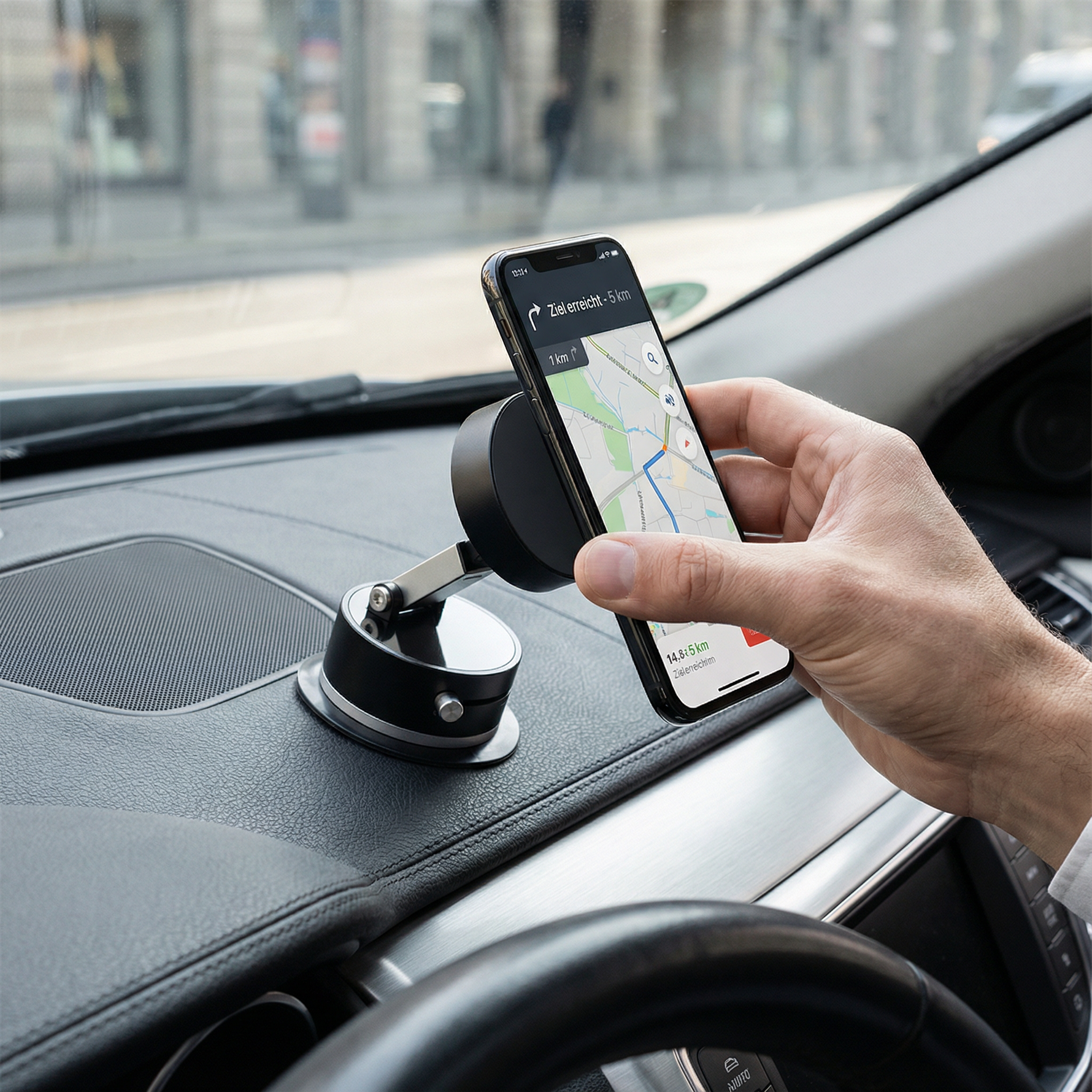 Compact, double-sided smartphone holder with vacuum magnet