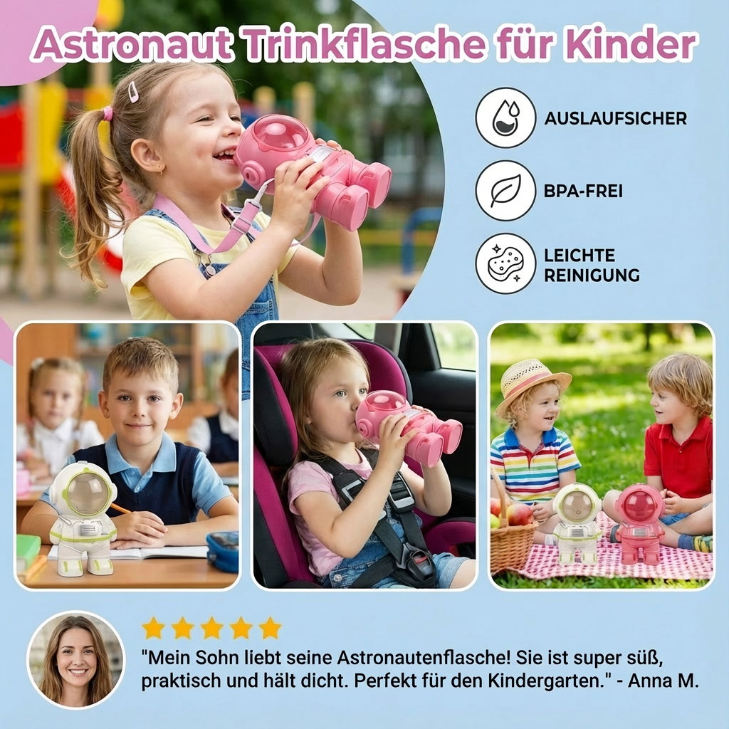 Trinkflasche für Kinder im Astronauten-Design