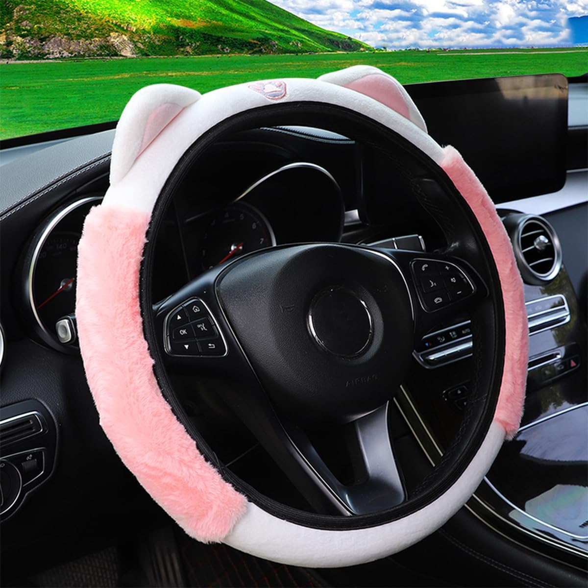 Cozy Steering Wheel Cover with Playful Ear Design