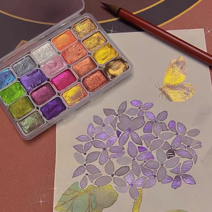 Perlmuttfarbenset mit 10 Farben und Mischpalette