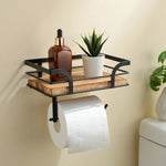 Wandregal mit Toilettenpapierhalter – Metall & Holz