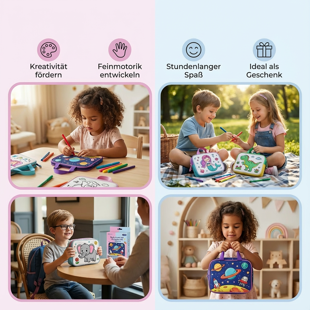 Bastel- und Malset für Kinder mit Stiften und Taschen