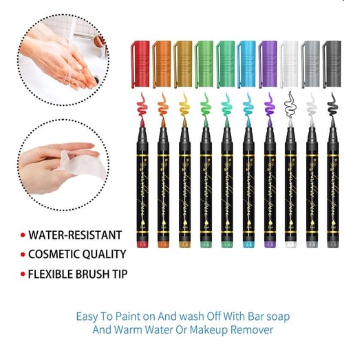Kreatives Tattoo Marker Set – 10 Farben mit Pinselspitze