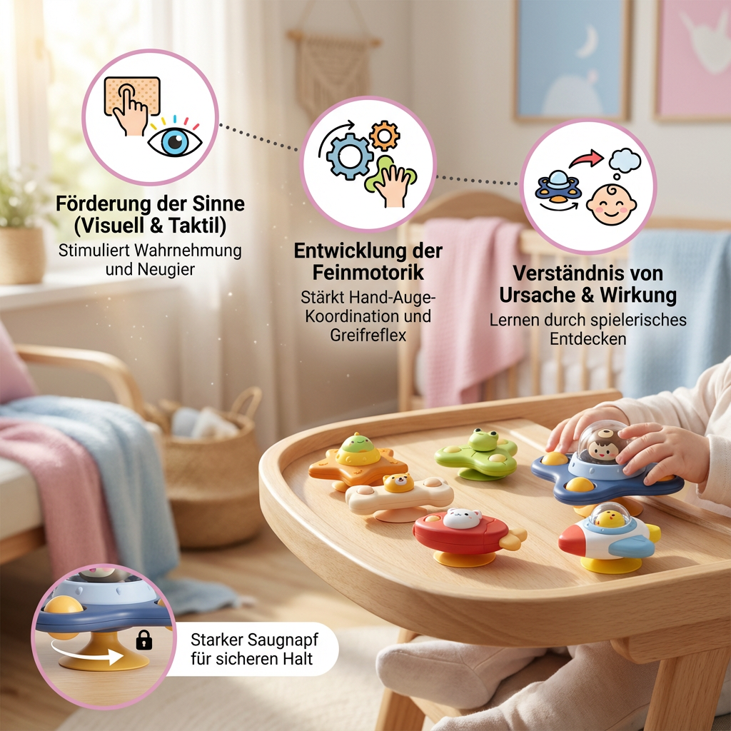 Rotierendes Lernspielzeug mit Saugnäpfen – Montessori inspiriert