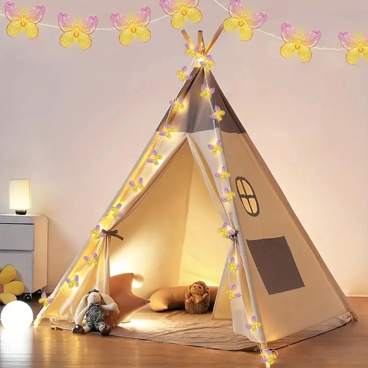 Sonnige Schmetterlingslichterkette | 10 oder 20 LEDs | Romantische Deko für Zuhause und Garten