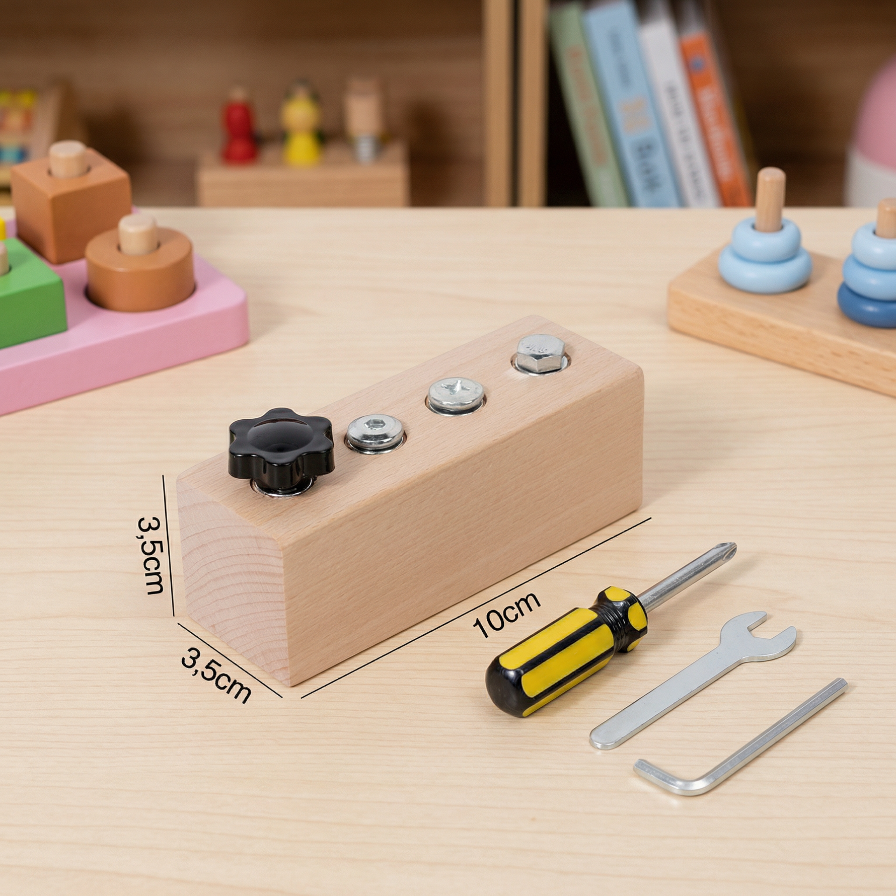 Hölzernes Schraubspiel nach Montessori – Konzentrations- und Feinmotorikförderung für Kinder
