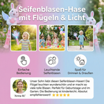 Flügelnder Hase mit Licht – Seifenblasenmaschine für Kinder