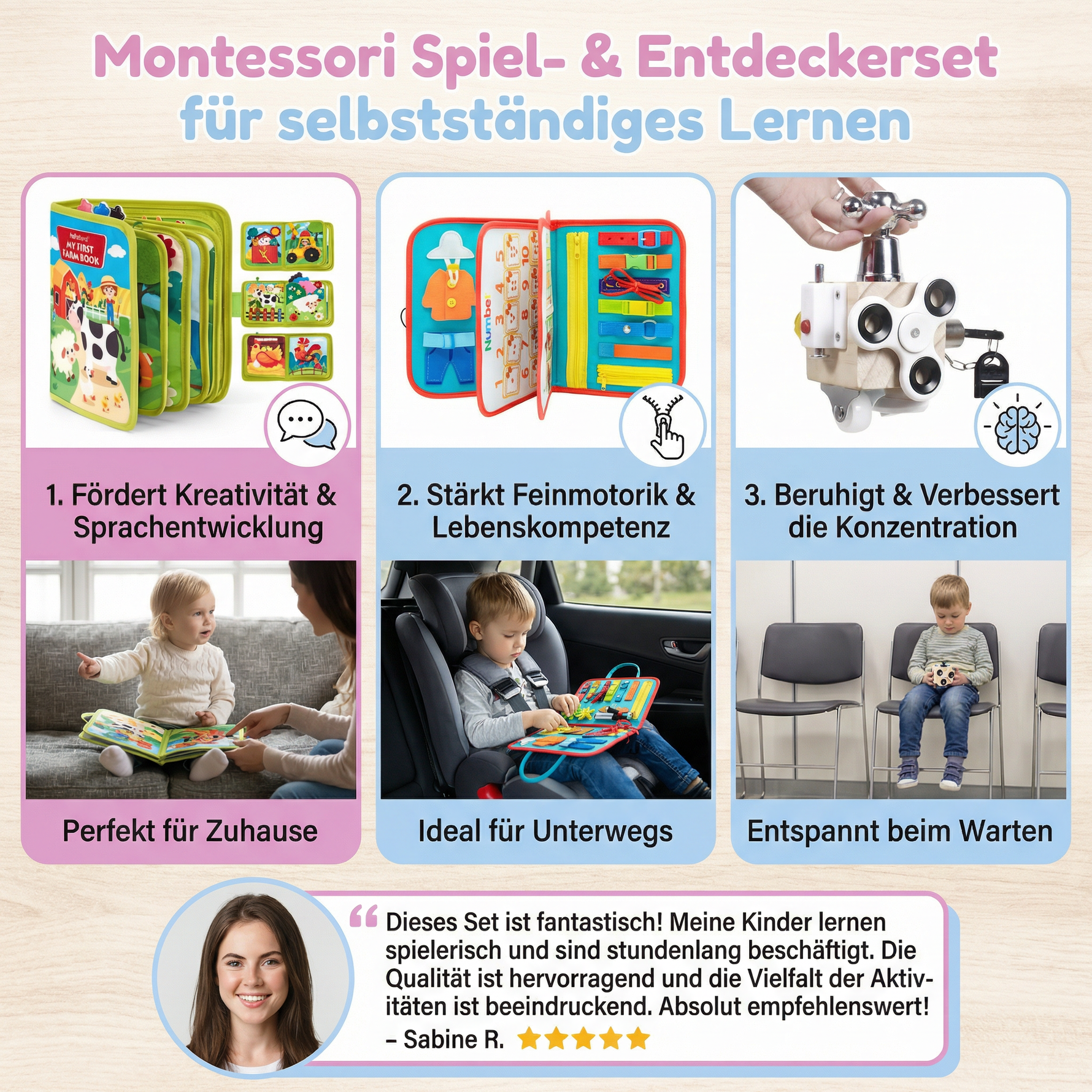 Montessori Entdeckungs- und Spielset im 3er-Pack für eigenständiges Lernen