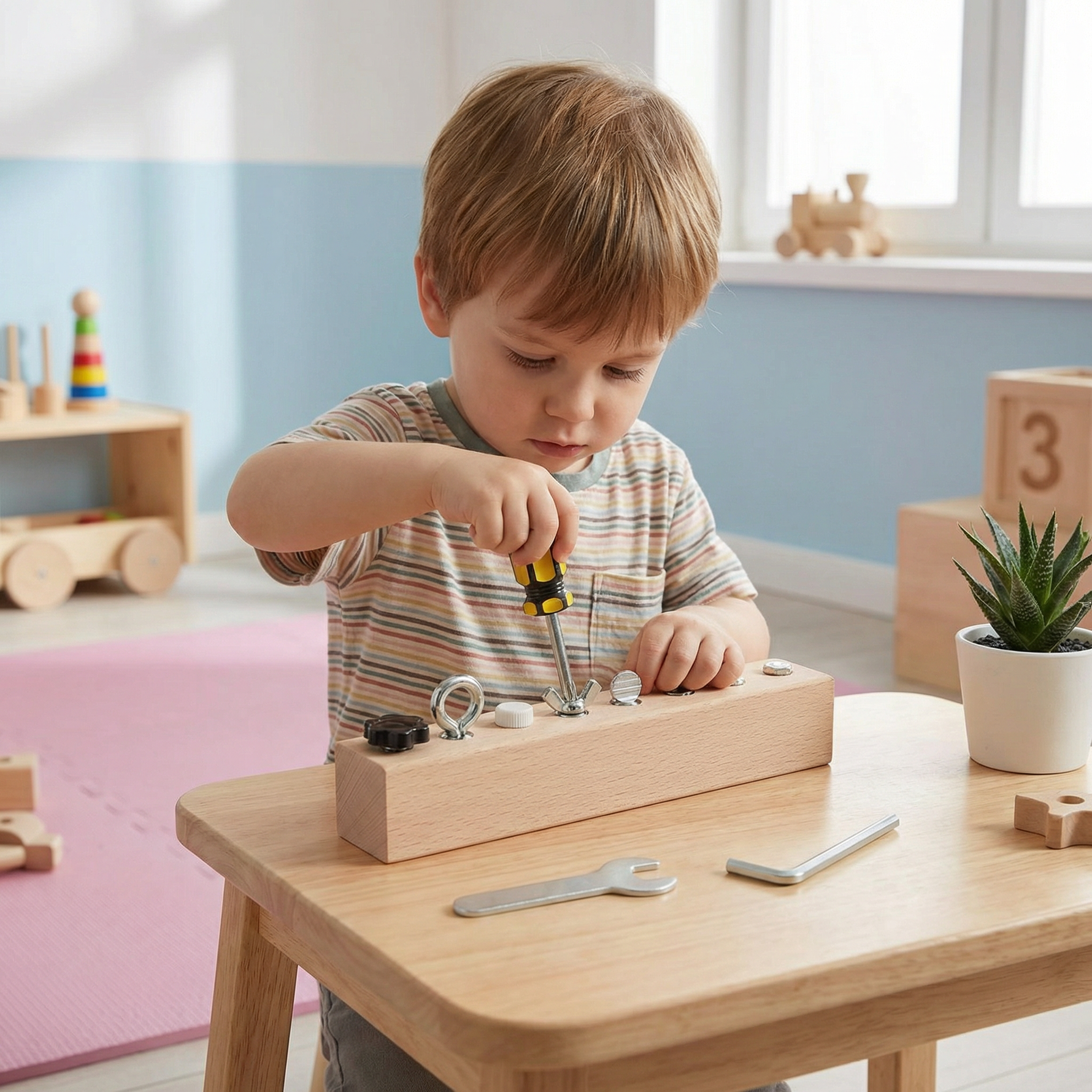 Hölzernes Schraubspiel nach Montessori – Konzentrations- und Feinmotorikförderung für Kinder