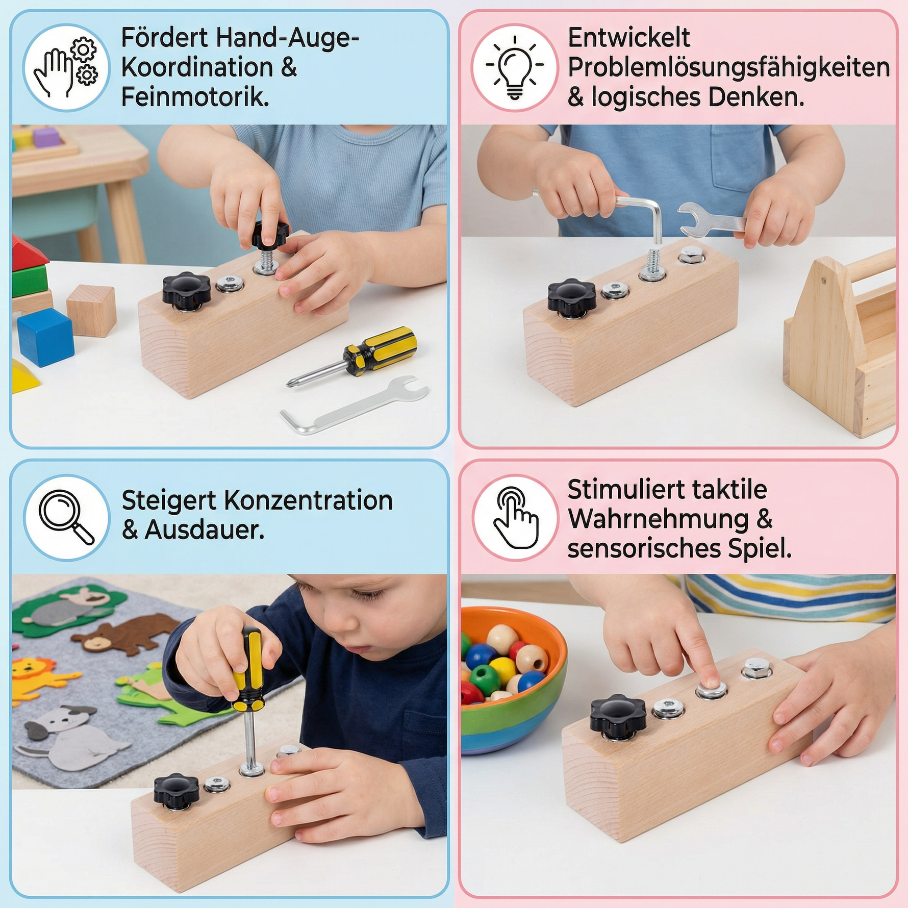 Hölzernes Schraubspiel nach Montessori – Konzentrations- und Feinmotorikförderung für Kinder
