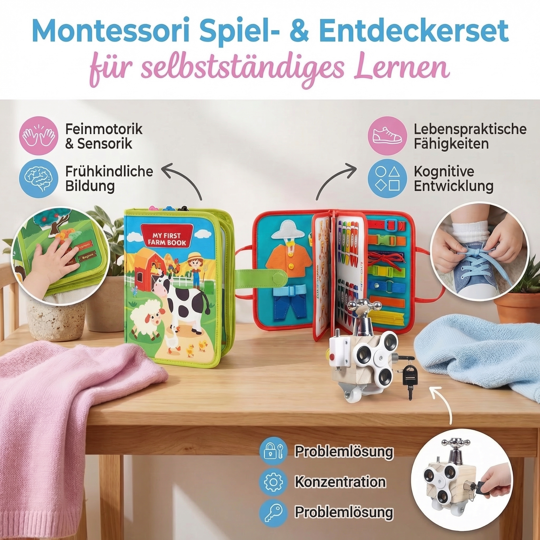 Montessori Entdeckungs- und Spielset im 3er-Pack für eigenständiges Lernen