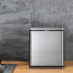 Space-saving stainless steel waste bin with lid for kitchen and bathroom