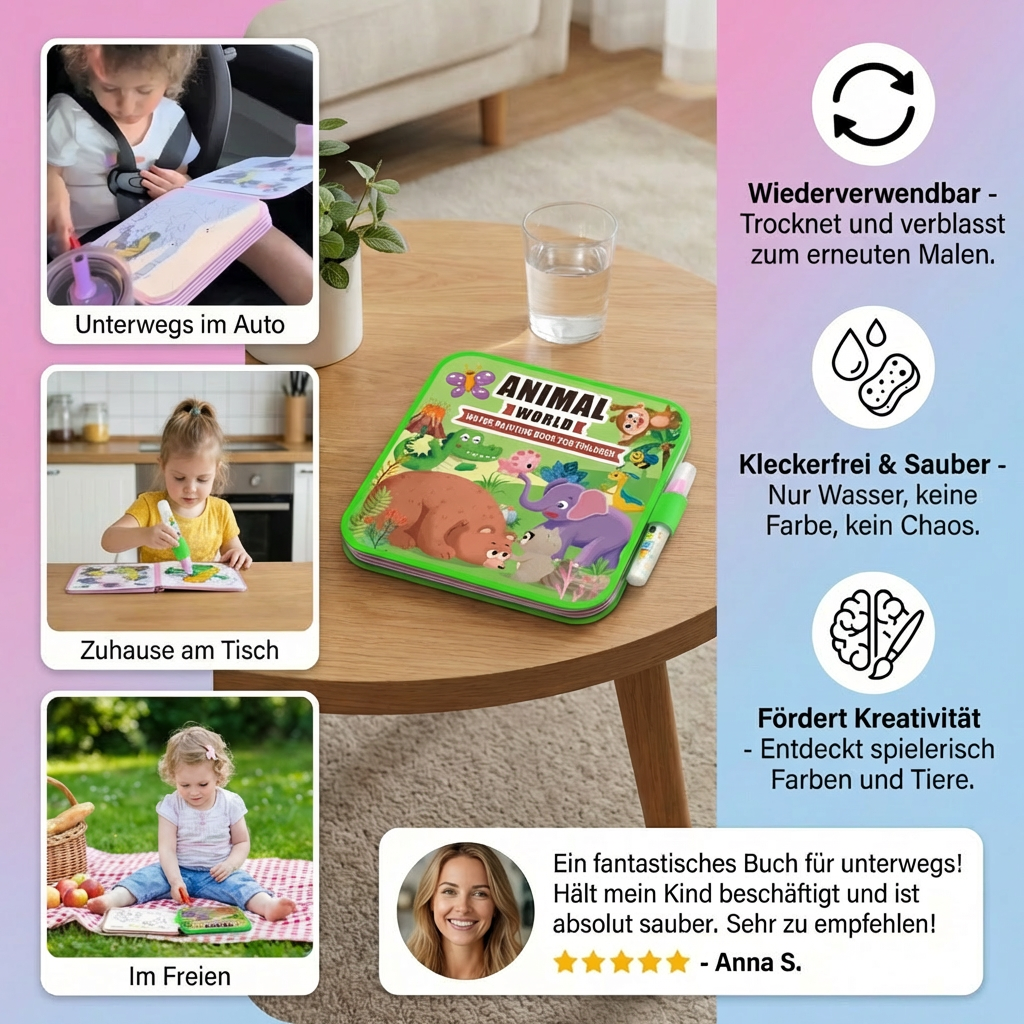 Wiederverwendbares Malbuch für Kinder – Kleckerfreies Wasser-Malbuch
