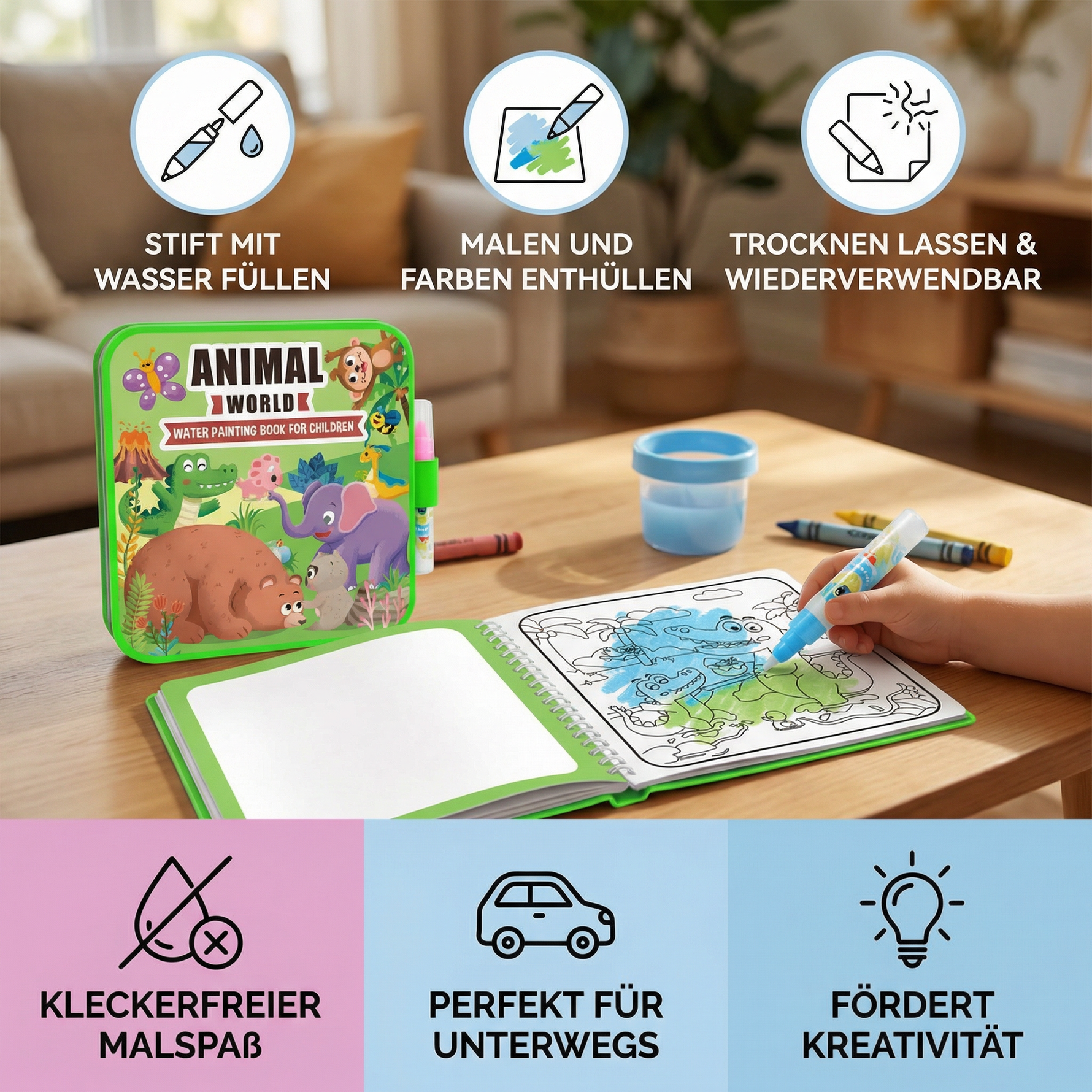 Wiederverwendbares Malbuch für Kinder – Kleckerfreies Wasser-Malbuch