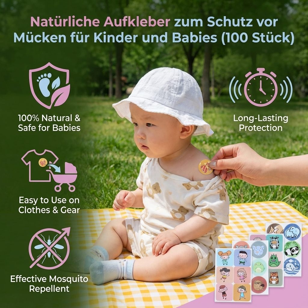 100 Stück Mückenabwehr Aufkleber für Kinder und Babys – Natürliche Lösung
