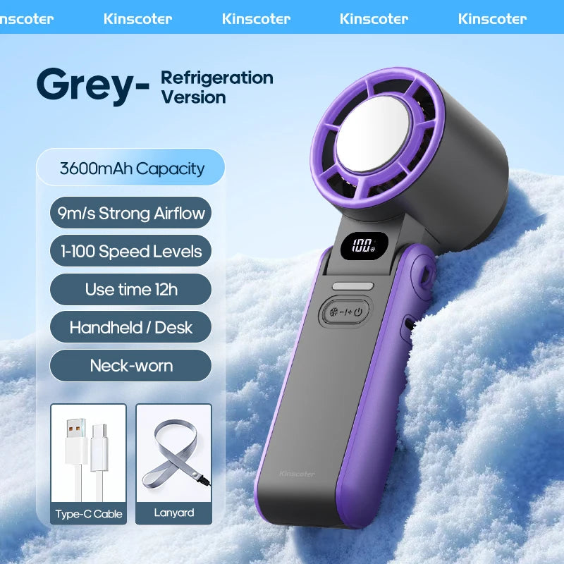 FrostWind Mini Fan | Customizable Cooling with 100 Settings | 3600 mAh Battery | Portable & Ice-Cooling