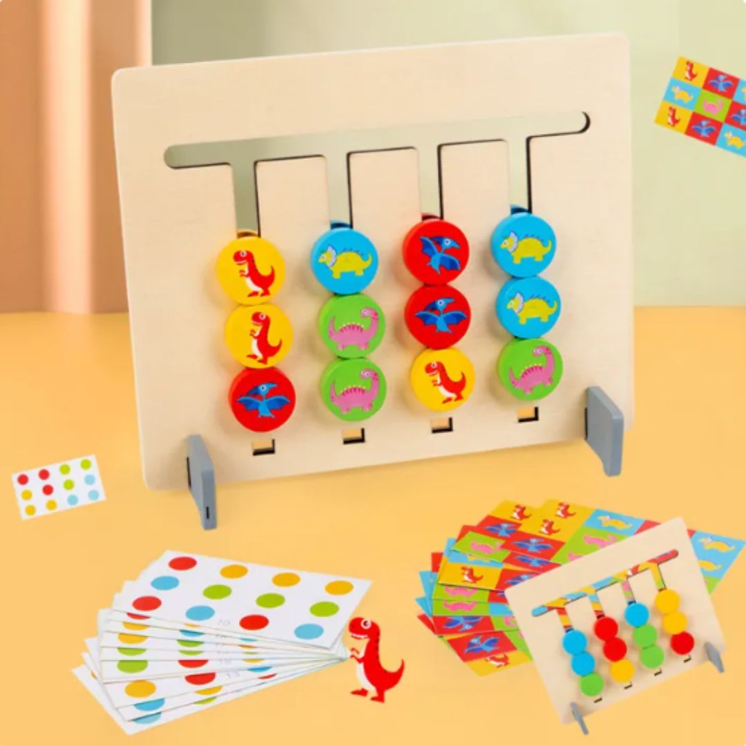 Holzspiel zur Zuordnung von Farbmustern im Montessori-Stil