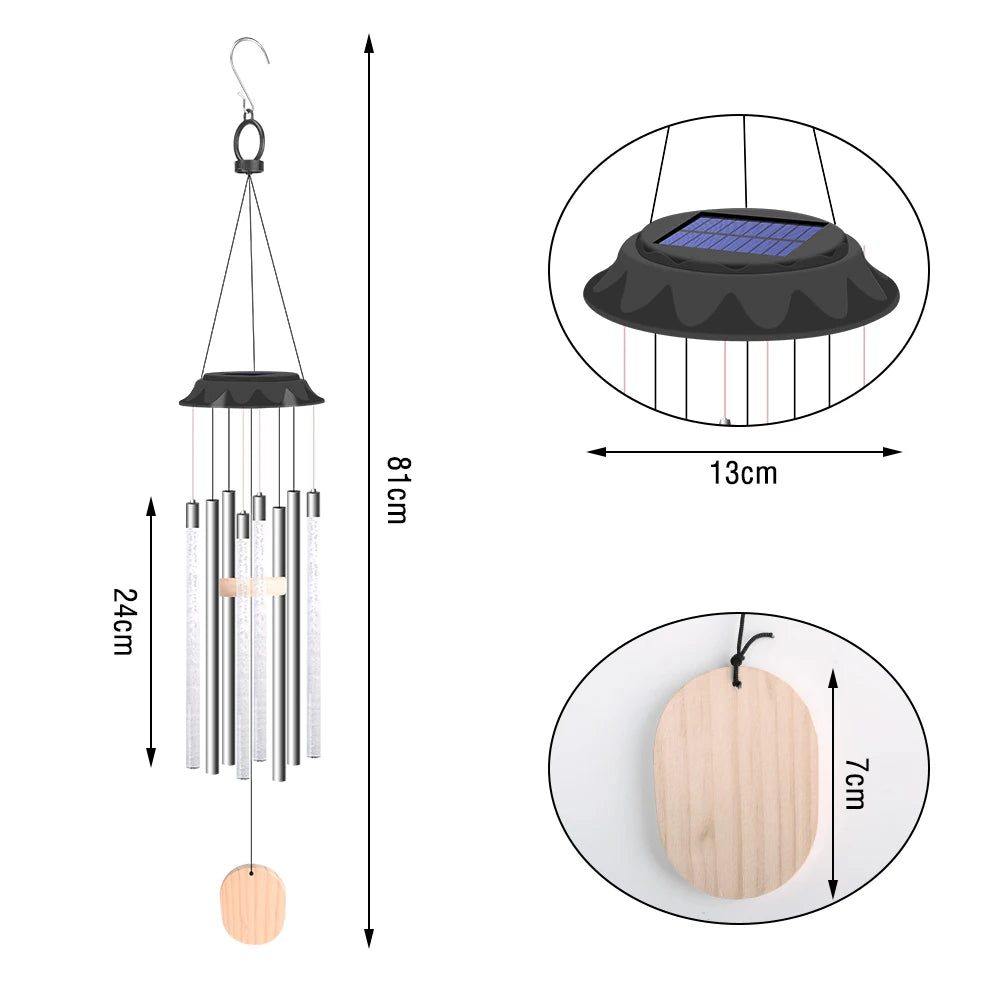 Sonnenklang | Solarbetriebene LED-Windspielglocke | Farbwechselnd | IP65 Wetterfest | Garten- und Terrassenschmuck