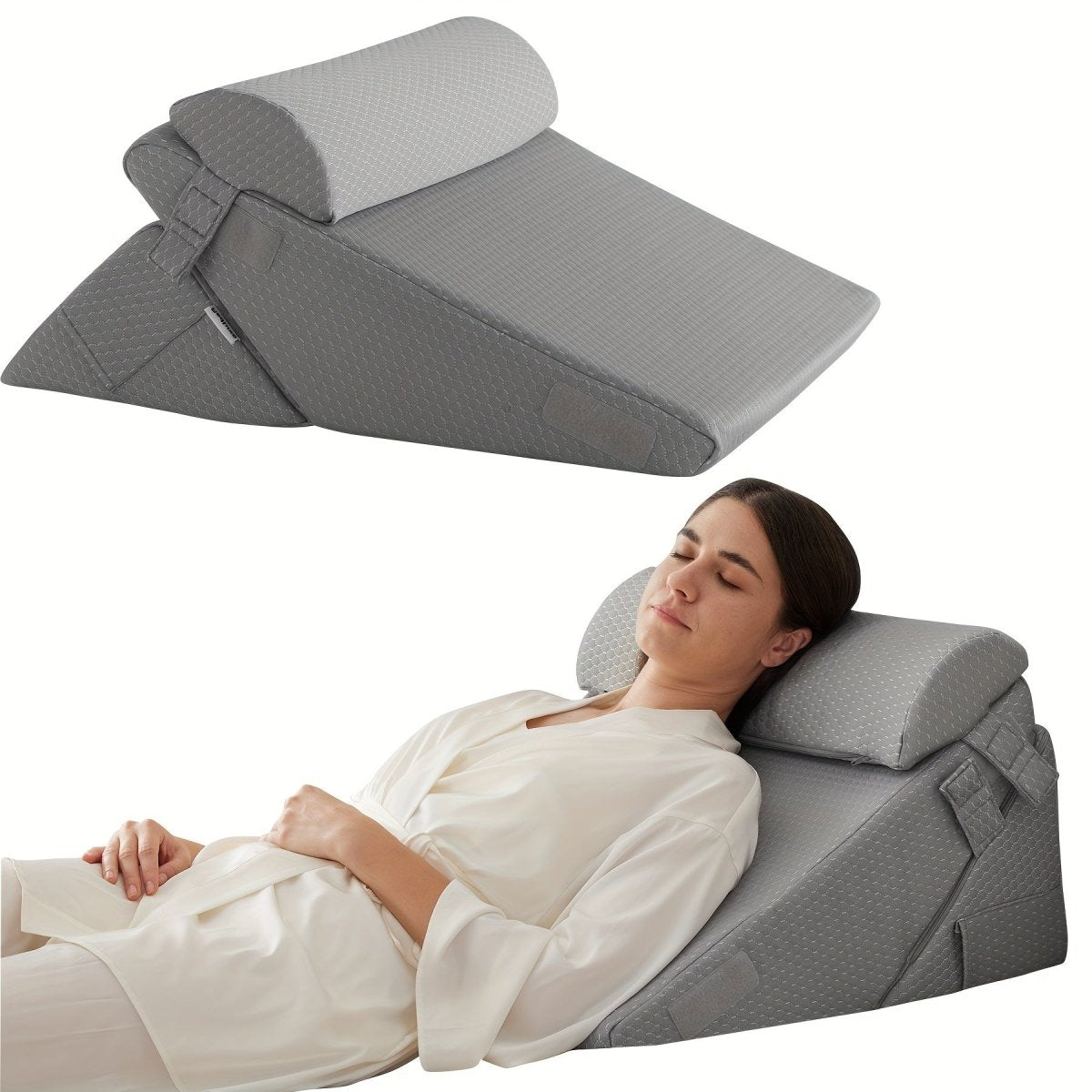 Wedge Pillow with Adjustable Height for Back and Leg Support