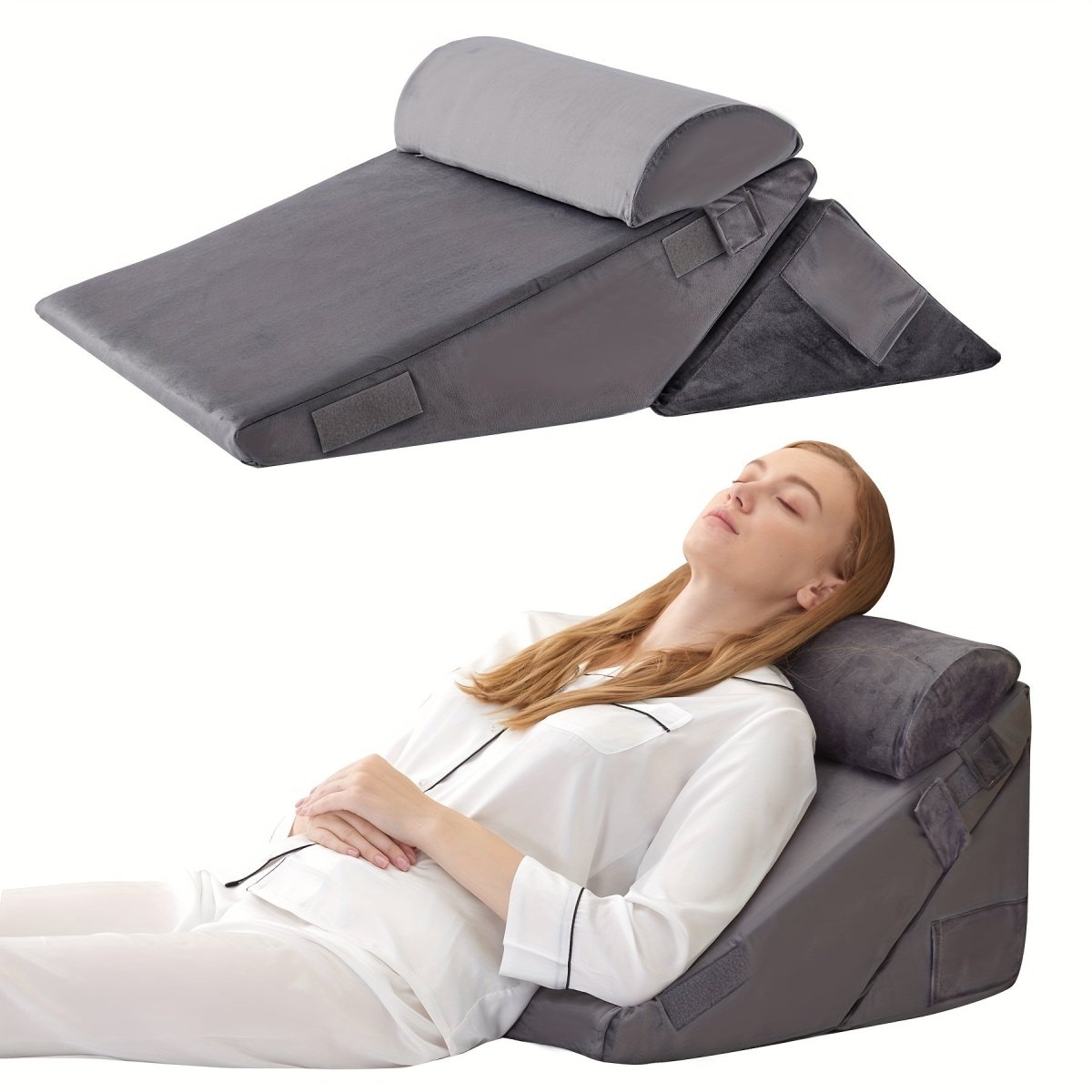Wedge Pillow with Adjustable Height for Back and Leg Support