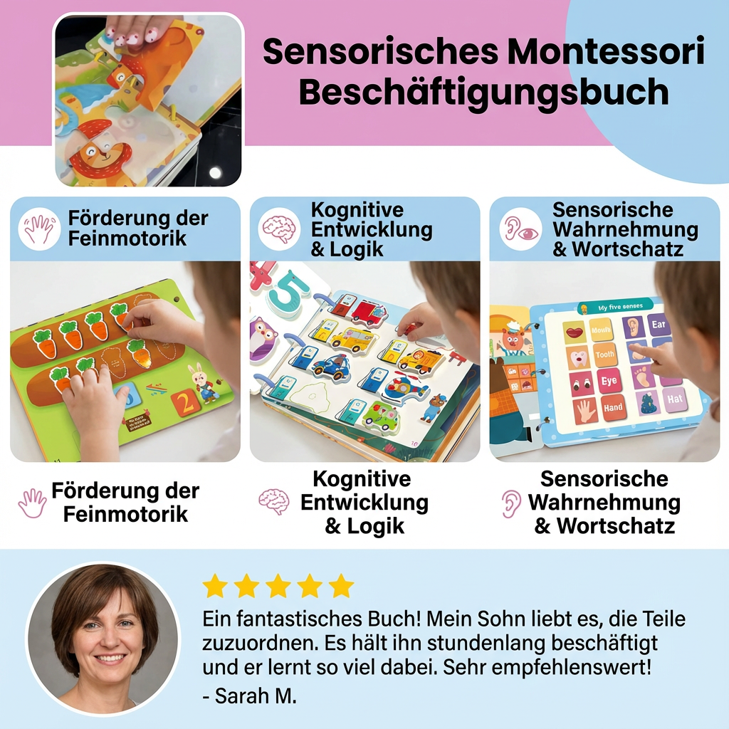 Montessori Beschäftigungsbuch mit sensorischen Elementen