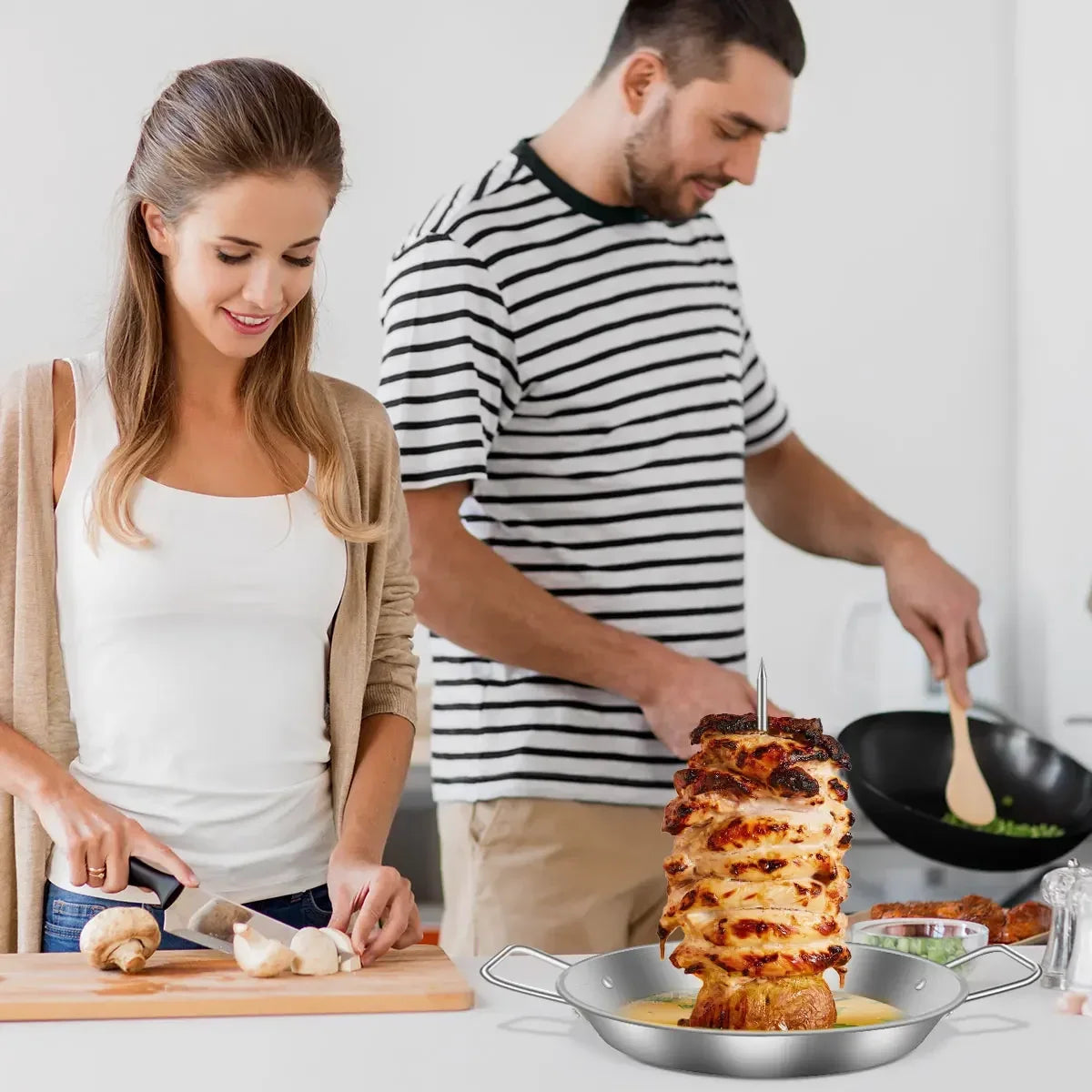 Stainless Steel Vertical Rotisserie Skewer | Perfect Meat Holder with Drip Tray | Set of 3 Skewers (20–30 cm)