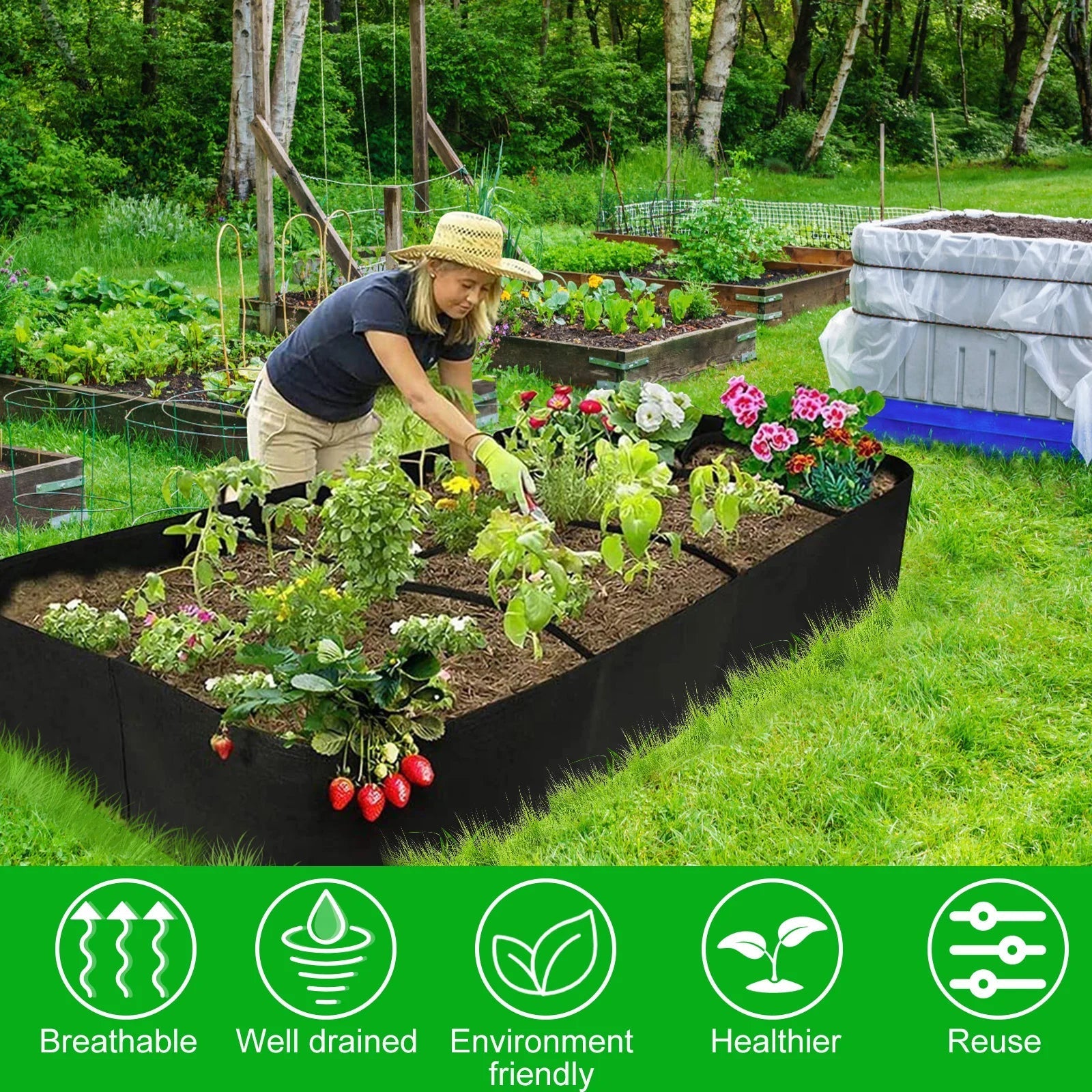 UrbanGarden Grow Bag | 8 Compartments | Durable Felt | 180x90x30 cm