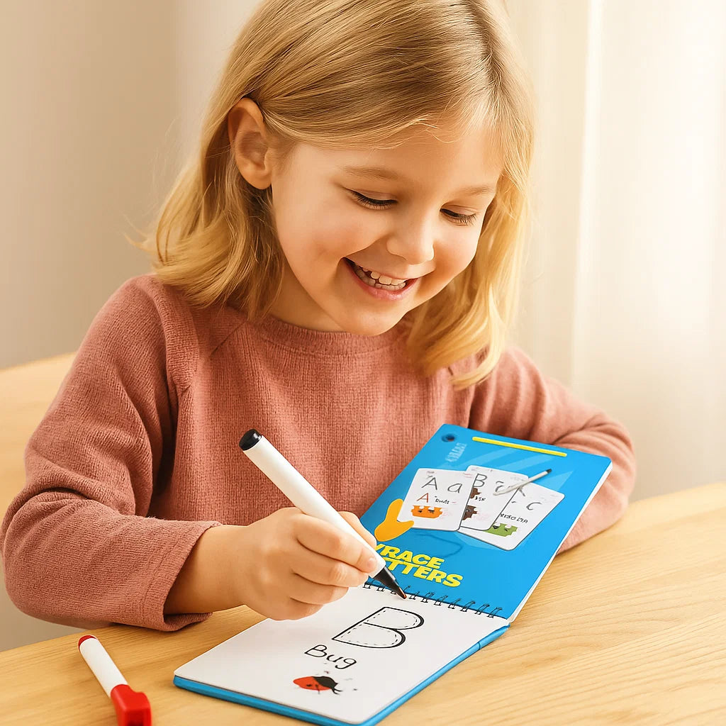 Trainingbuch für Kinder mit wiederverwendbaren Zahlen und Buchstaben