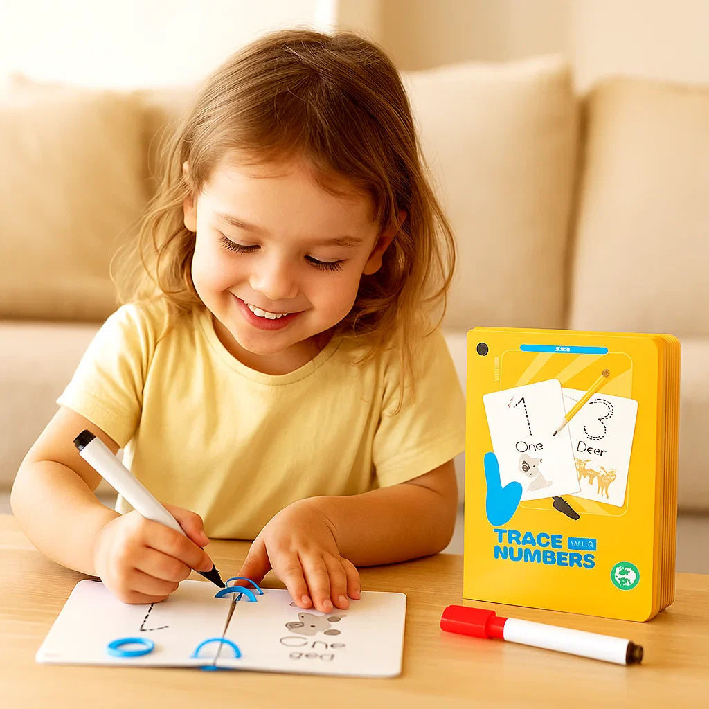 Trainingbuch für Kinder mit wiederverwendbaren Zahlen und Buchstaben