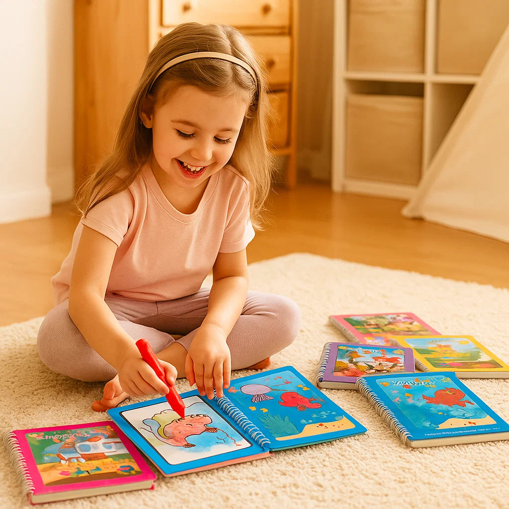 Selbstlösliches Wasser-Malbuch-Set für Kinder mit Pinsel (6 Stück)