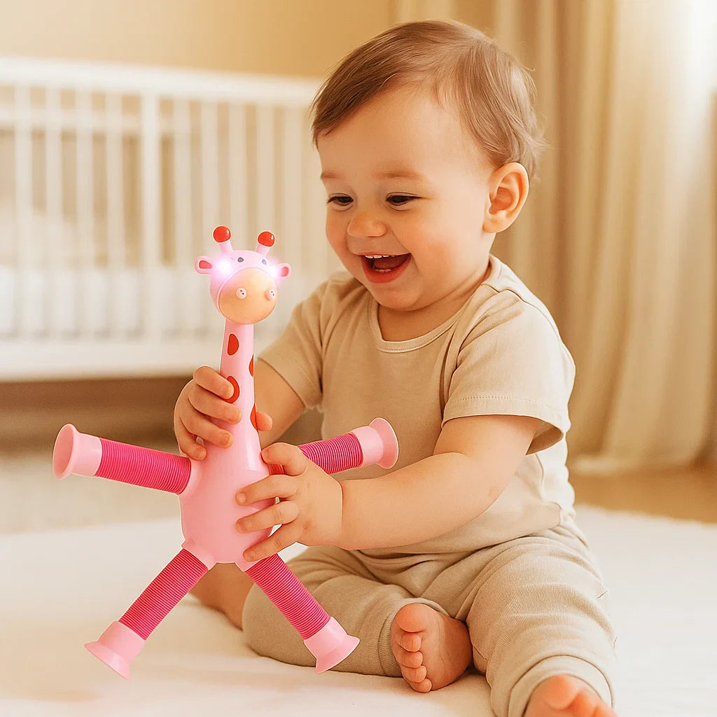 Babyspielzeug mit Saugnapf – Giraffe für sensorische Stimulation