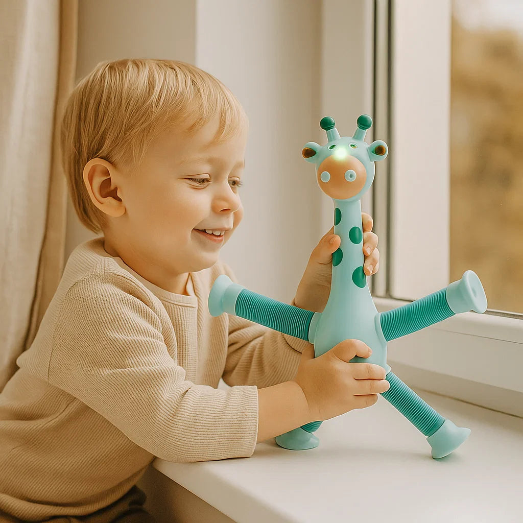 Babyspielzeug mit Saugnapf – Giraffe für sensorische Stimulation