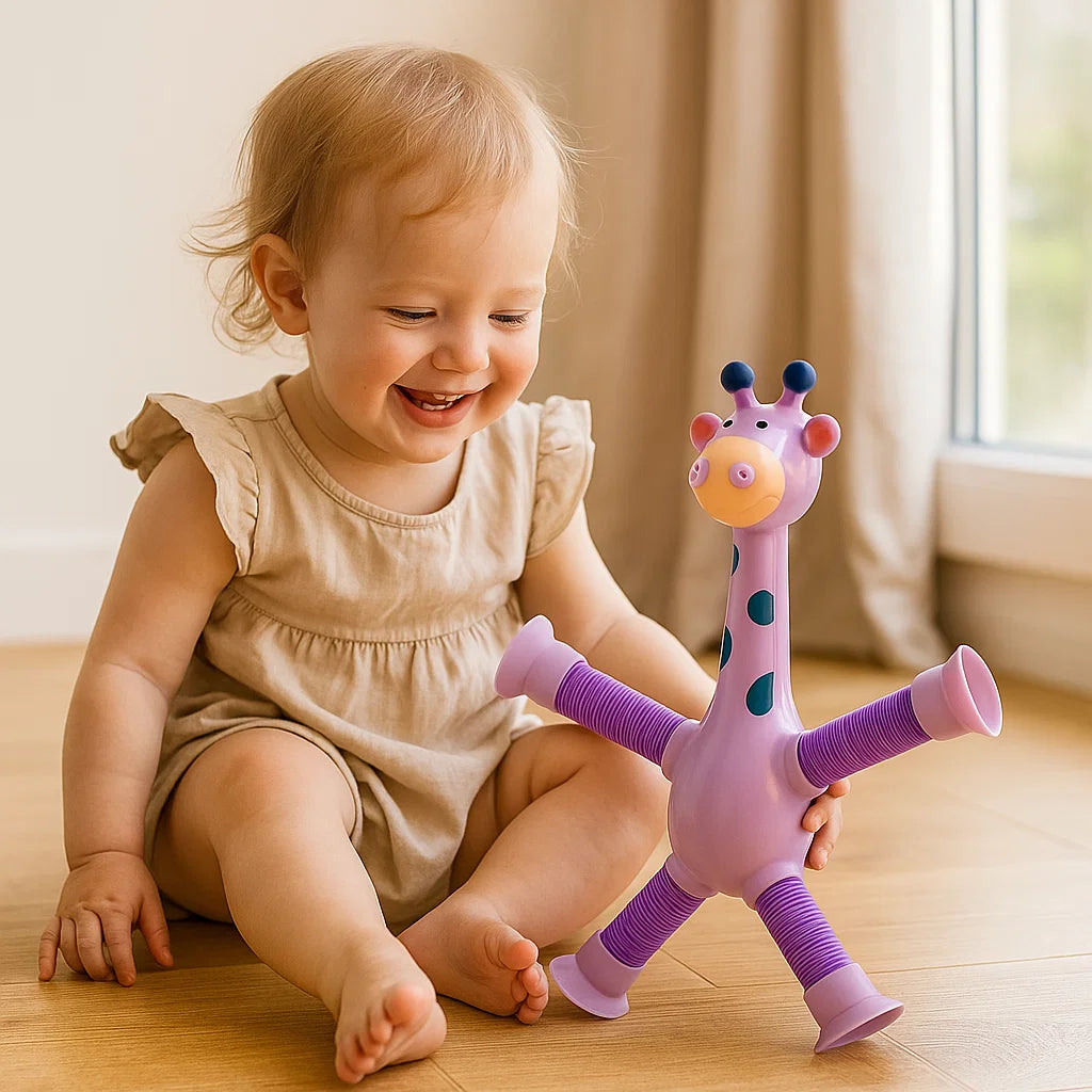 Babyspielzeug mit Saugnapf – Giraffe für sensorische Stimulation