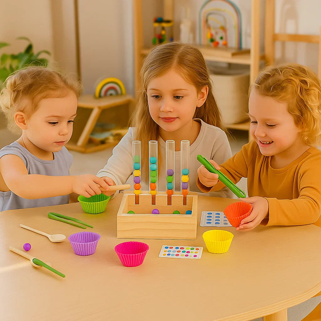 Spiel- und Lernset mit Reagenzgläsern für Farben und Zahlen nach Montessori
