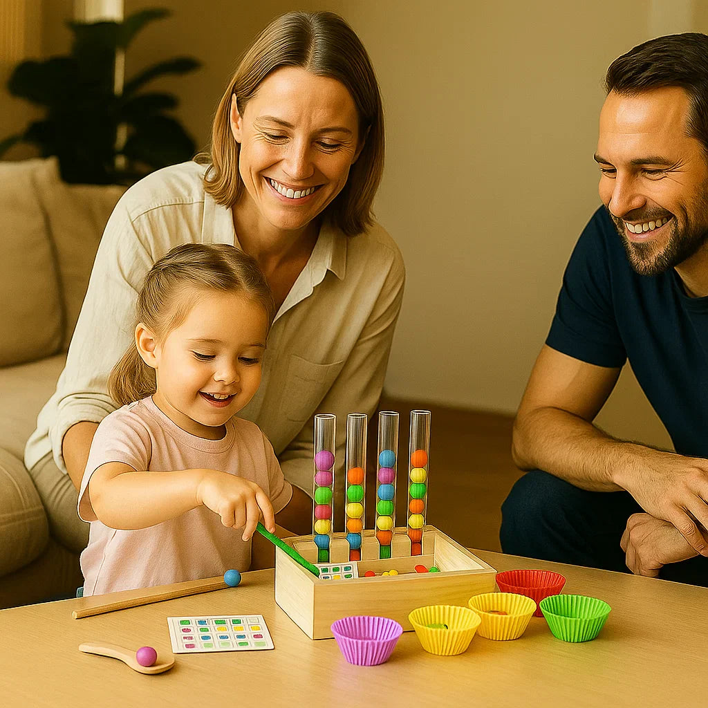 Spiel- und Lernset mit Reagenzgläsern für Farben und Zahlen nach Montessori