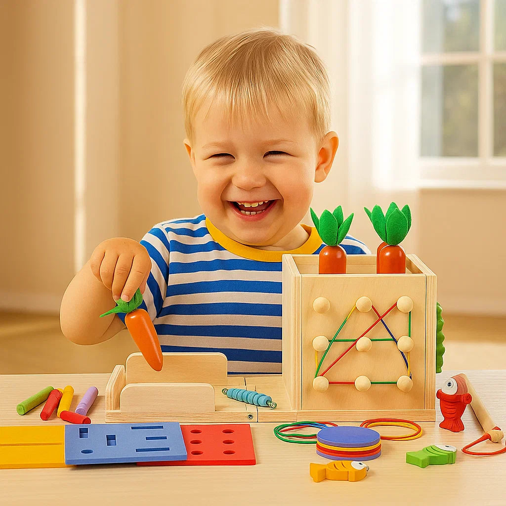Montessori Lernspiel Würfel aus Holz mit 6 in 1 Formen und Figuren
