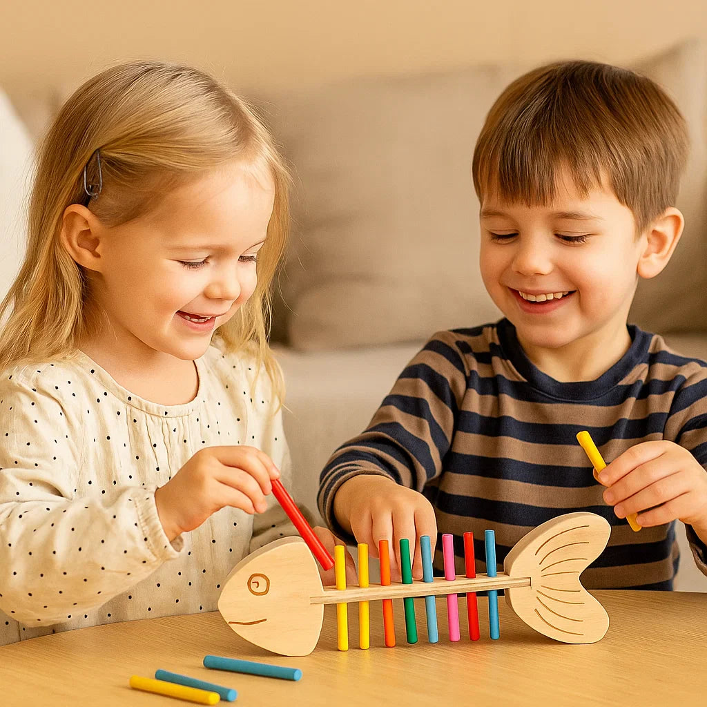Farben Sortierspiel für Kinder im Montessori Fischgräten Design