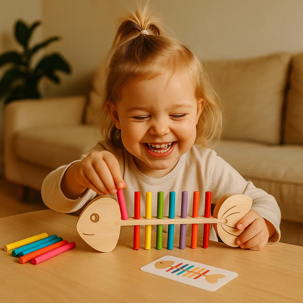 Farben Sortierspiel für Kinder im Montessori Fischgräten Design