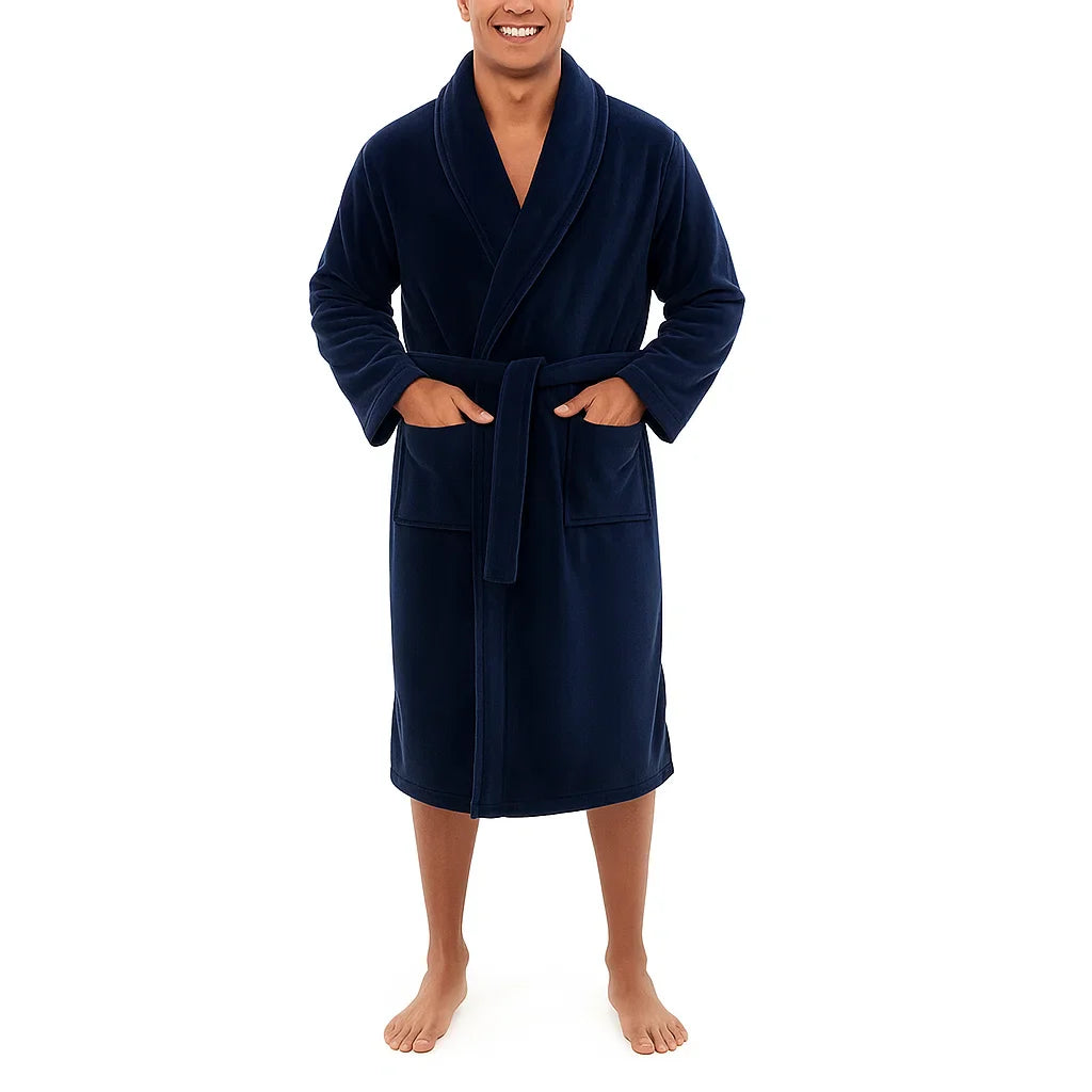 Warm fleece bathrobe with a smart collar and pockets
